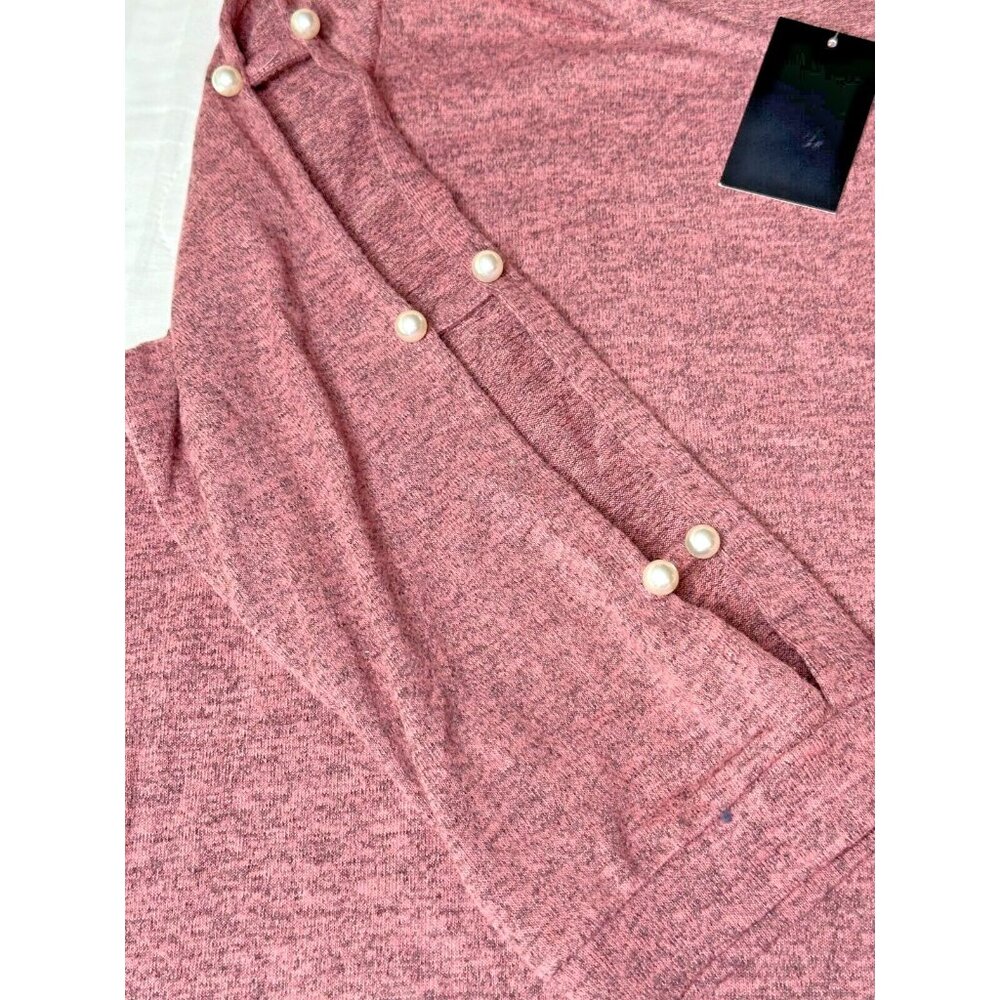 Louise Paris Shirt Sweater Pink Split Sleeve Pearl Accents Womens XL Chic Top - Picture 8 of 12